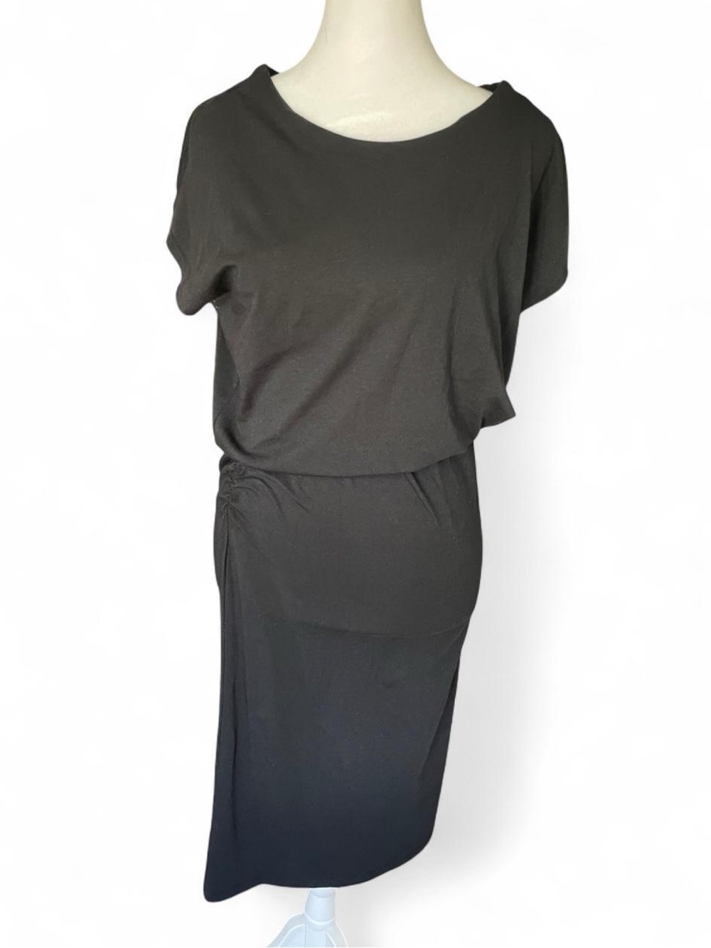 Athleta Black Midi Dress with Side Gather Detail
